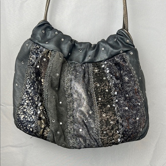 Rita Diana for Mylinka Handbags - Rita Diana for Mylinka Gray and silver with crystals cinch leather purse bag